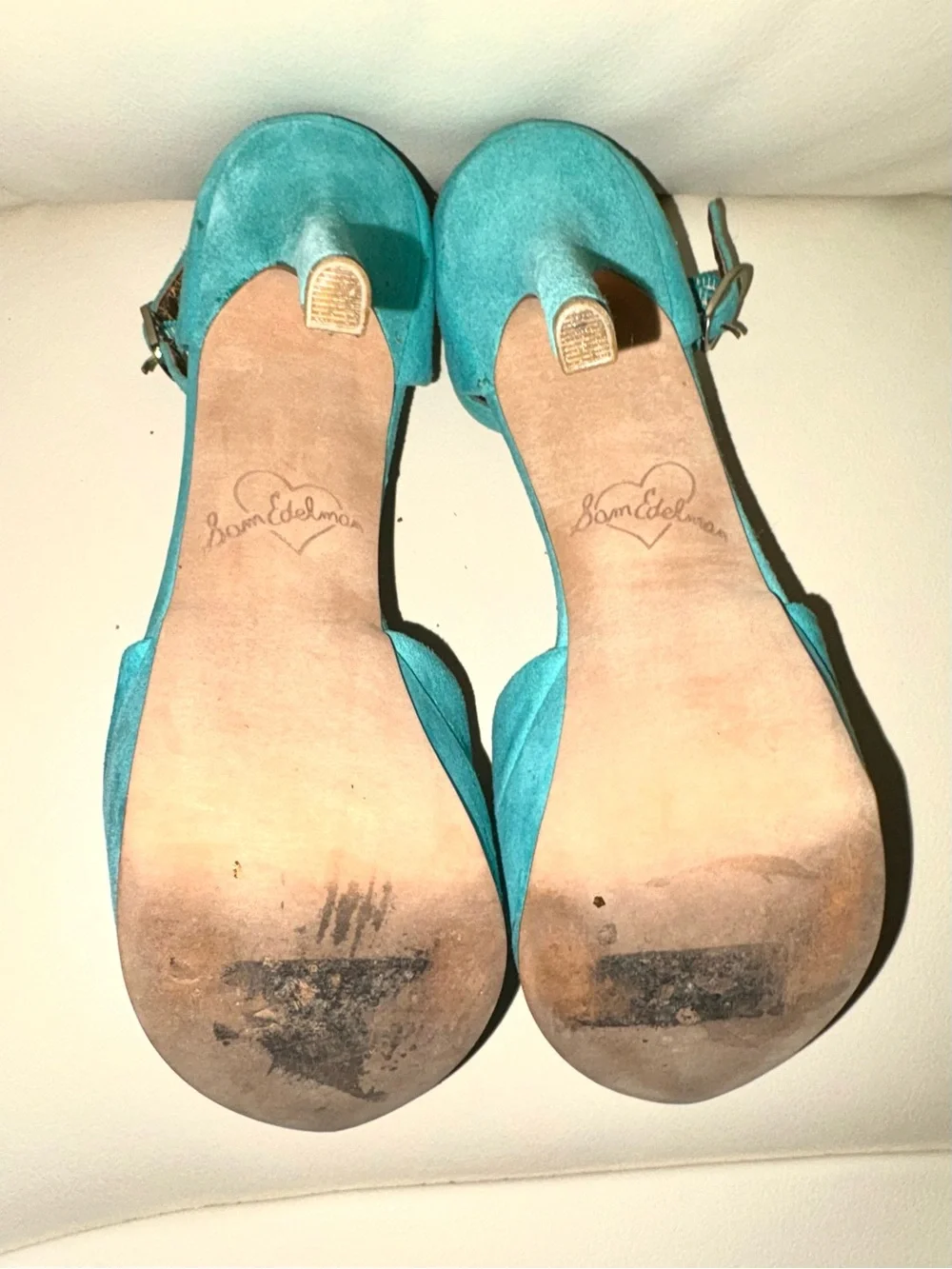 Sam Edelman Teal Suede Peep-Toe Ankle-Strap Heels
